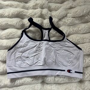 Champion Women's White Sports Bra with Blue Trim